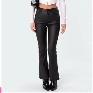 Edikted PETITE Luna Faux Leather Flare Jeans - Size S
